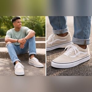 Vans Old Skool Men’s Size 12 Beige Tan White Low Top Sneakers